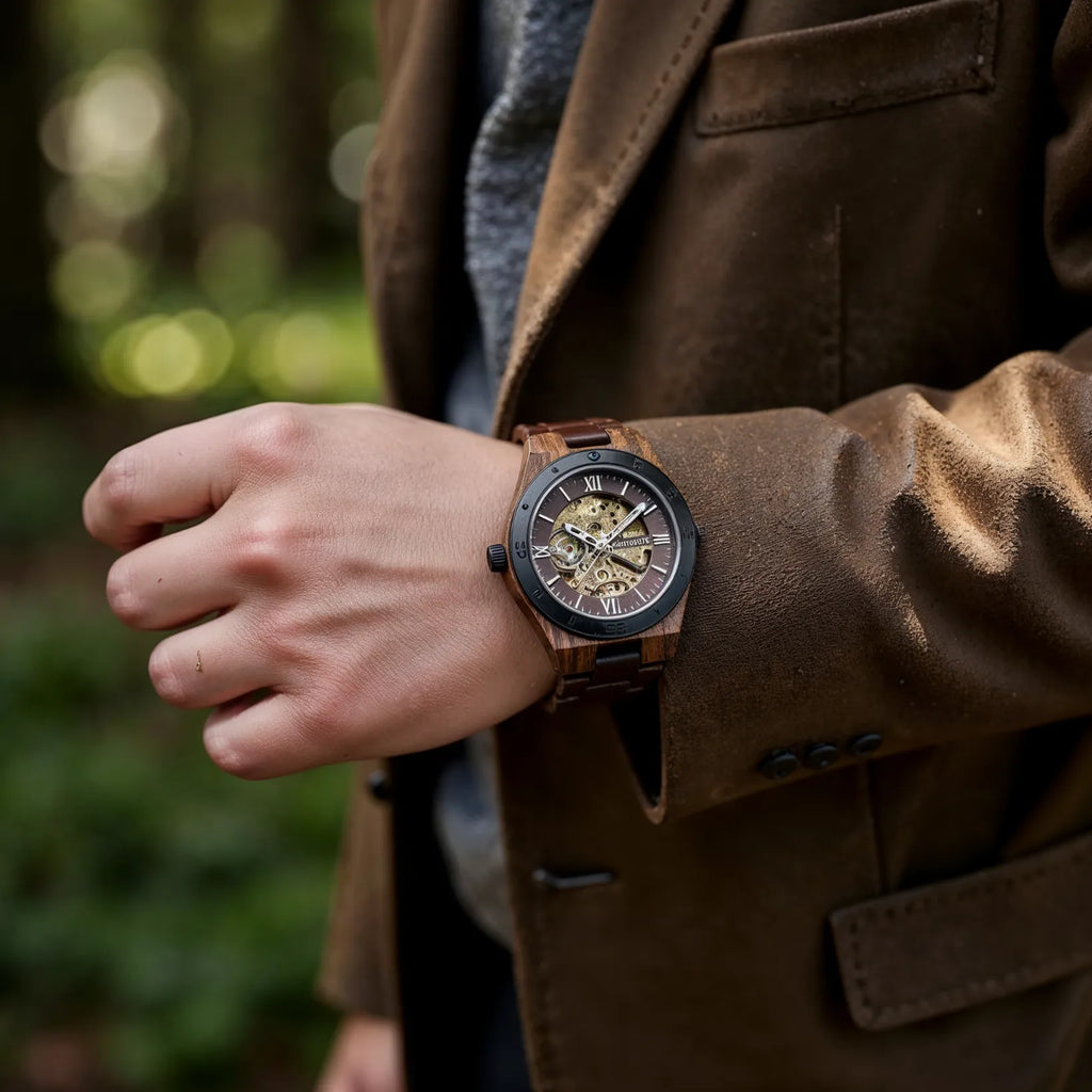 Montre Mécanique En Bois Homme Artisanat Naturel - vue 9 - Montrelio