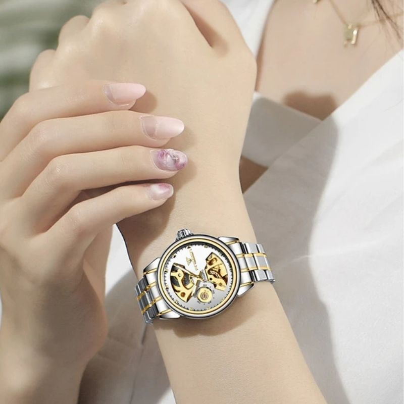 Montre mécanique femme Squelette Bicolore - vue 2 - Montrelio