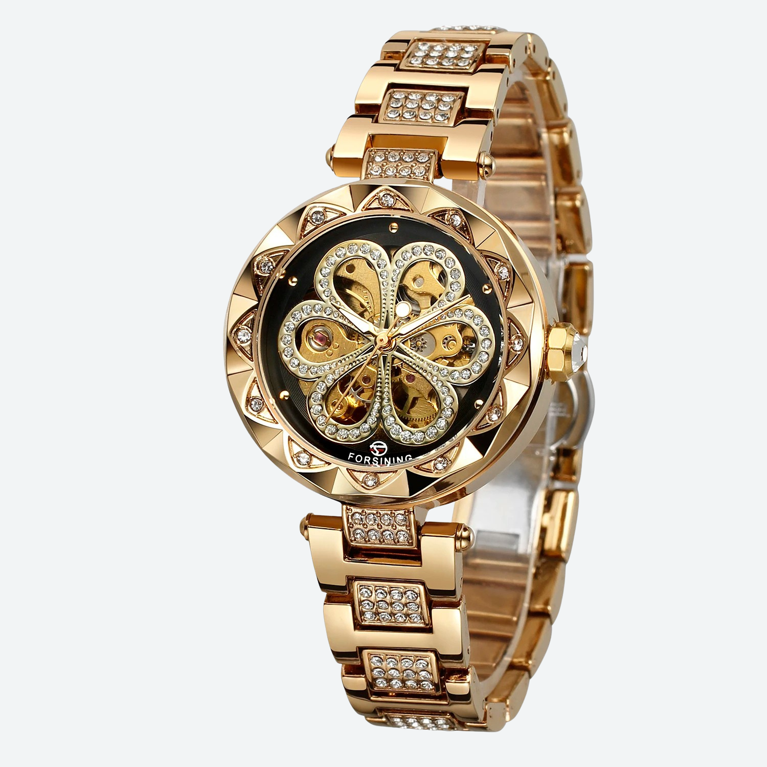 Montre Mécanique Femme Squelette Diamant Éclat Doré - vue 1 - Montrelio