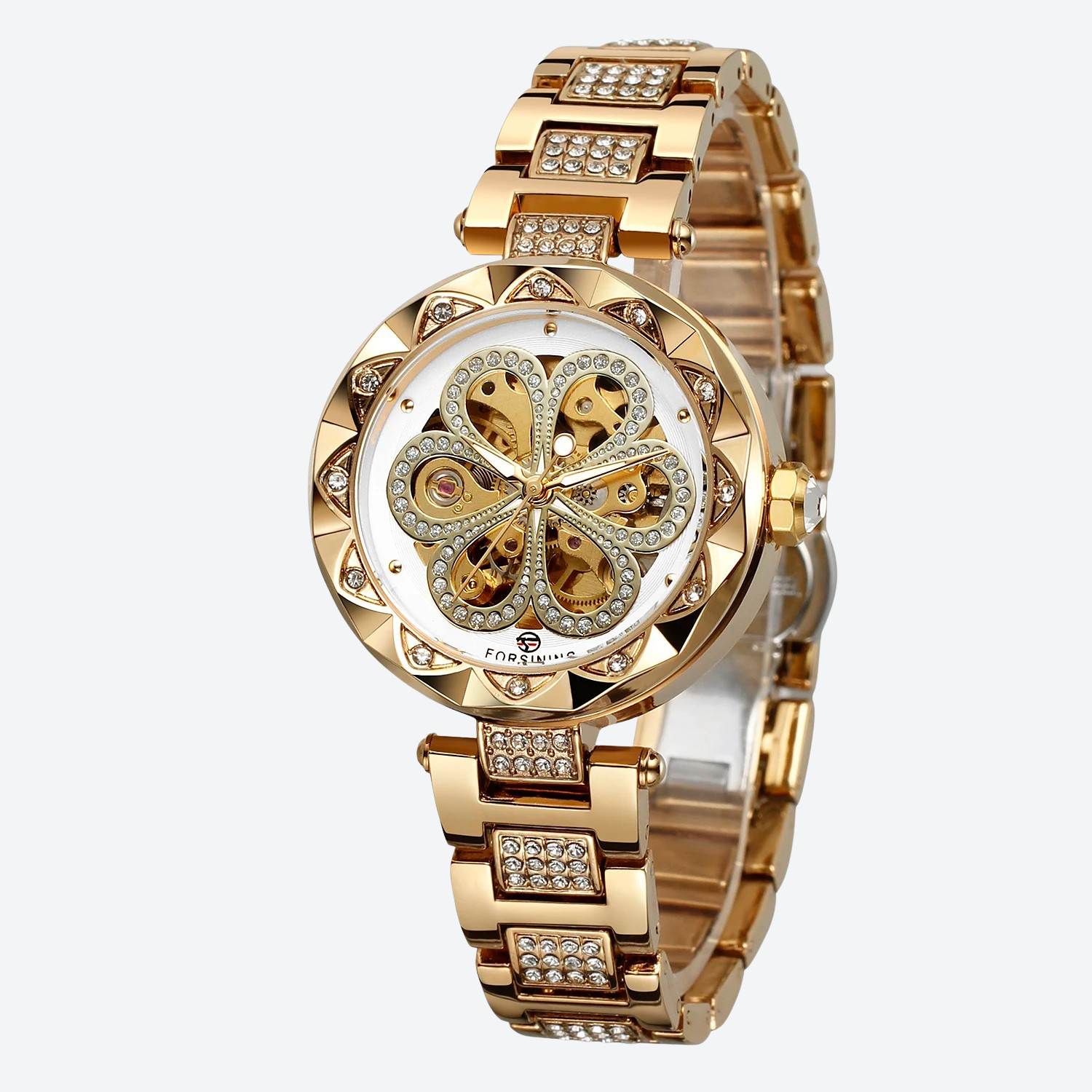 Montre Mécanique Femme Squelette Diamant Éclat Doré - vue 2 - Montrelio