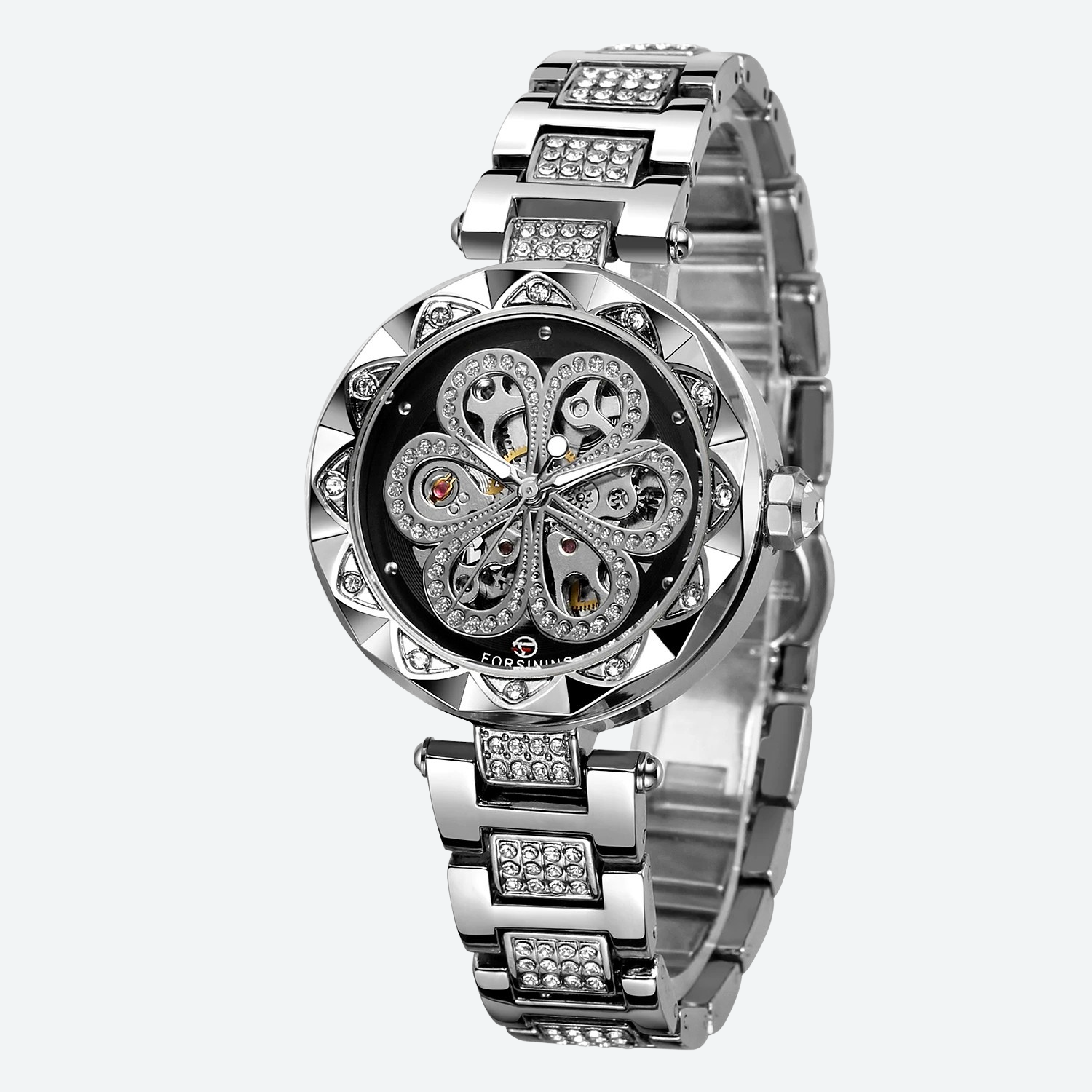 Montre Mécanique Femme Squelette Diamant Éclat Doré - vue 3 - Montrelio