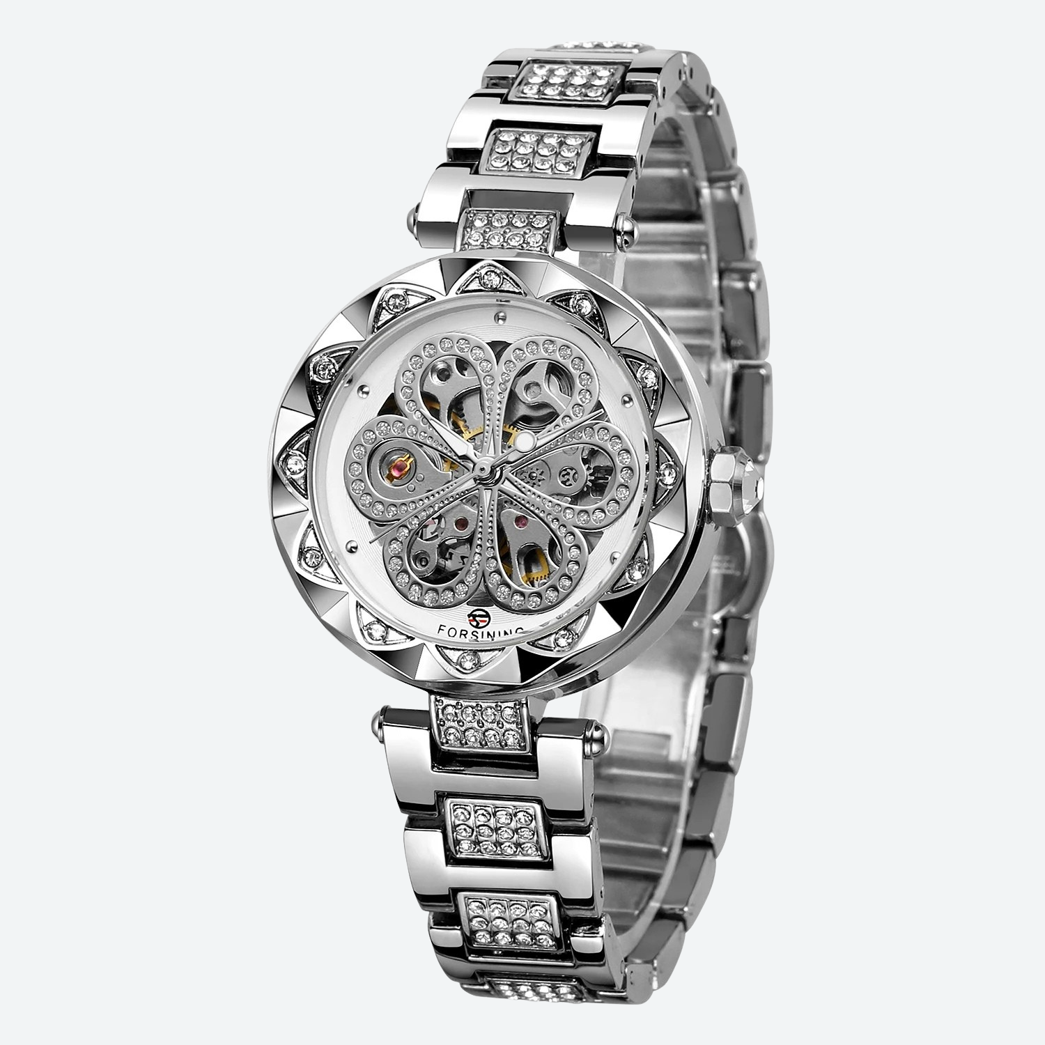 Montre Mécanique Femme Squelette Diamant Éclat Doré - vue 4 - Montrelio
