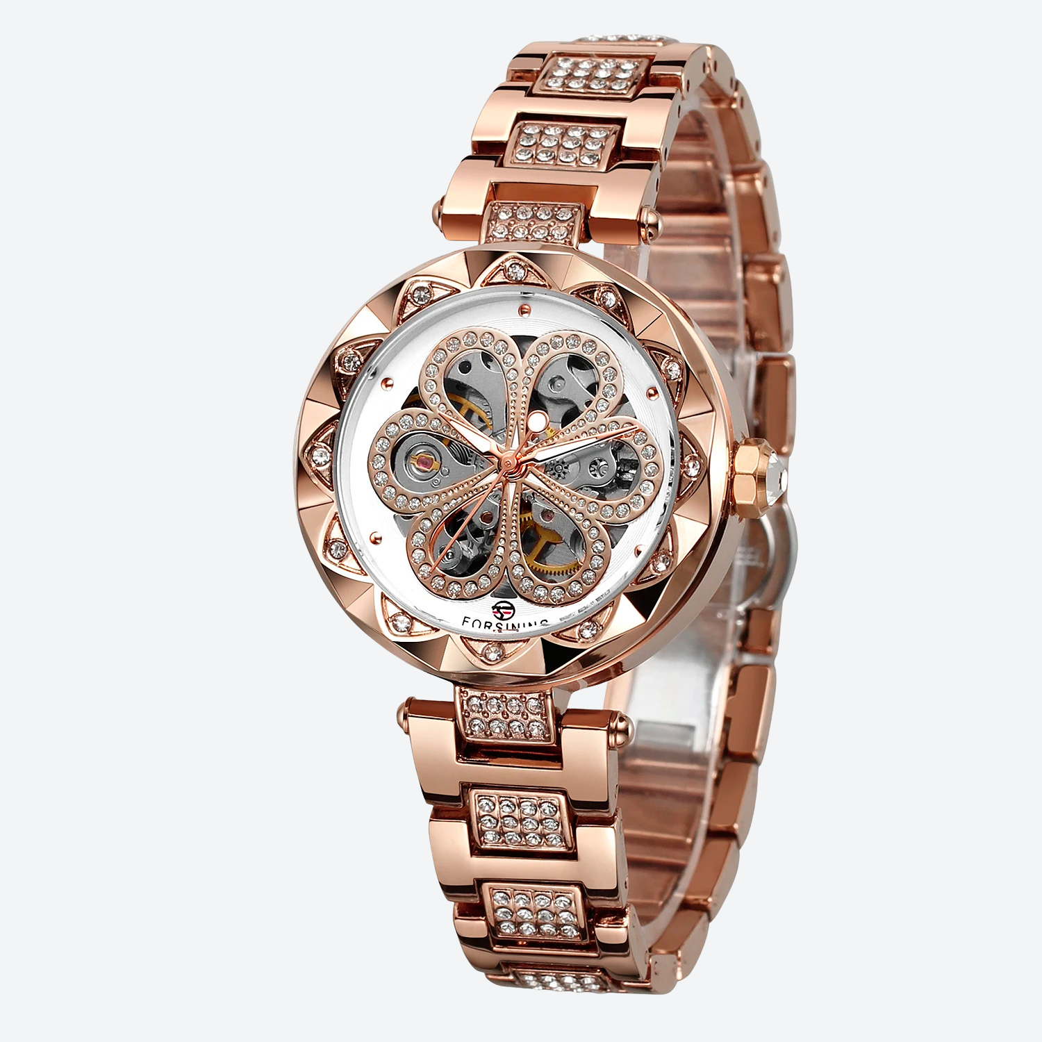 Montre Mécanique Femme Squelette Diamant Éclat Doré - vue 5 - Montrelio