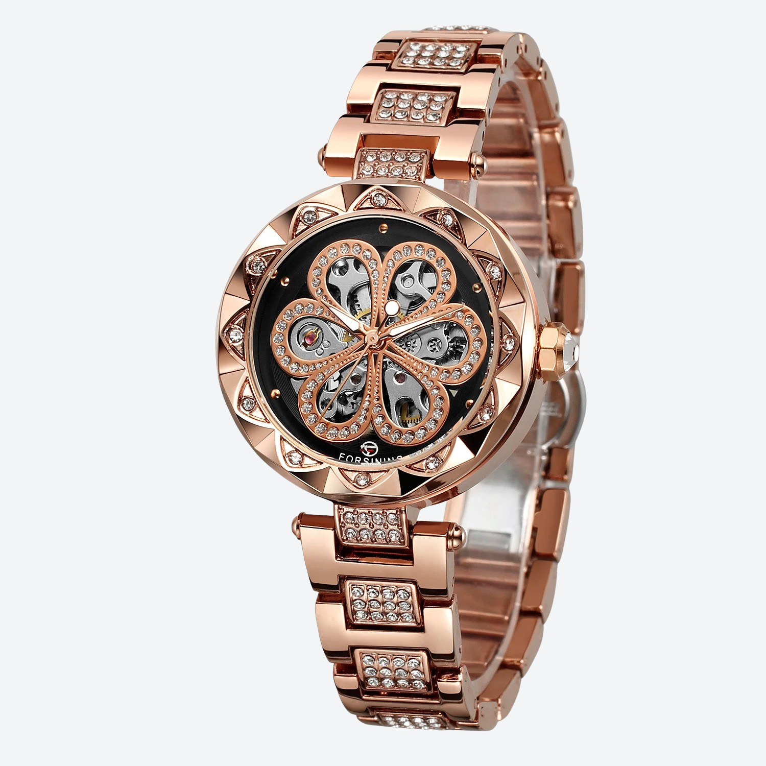 Montre Mécanique Femme Squelette Diamant Éclat Doré - vue 6 - Montrelio