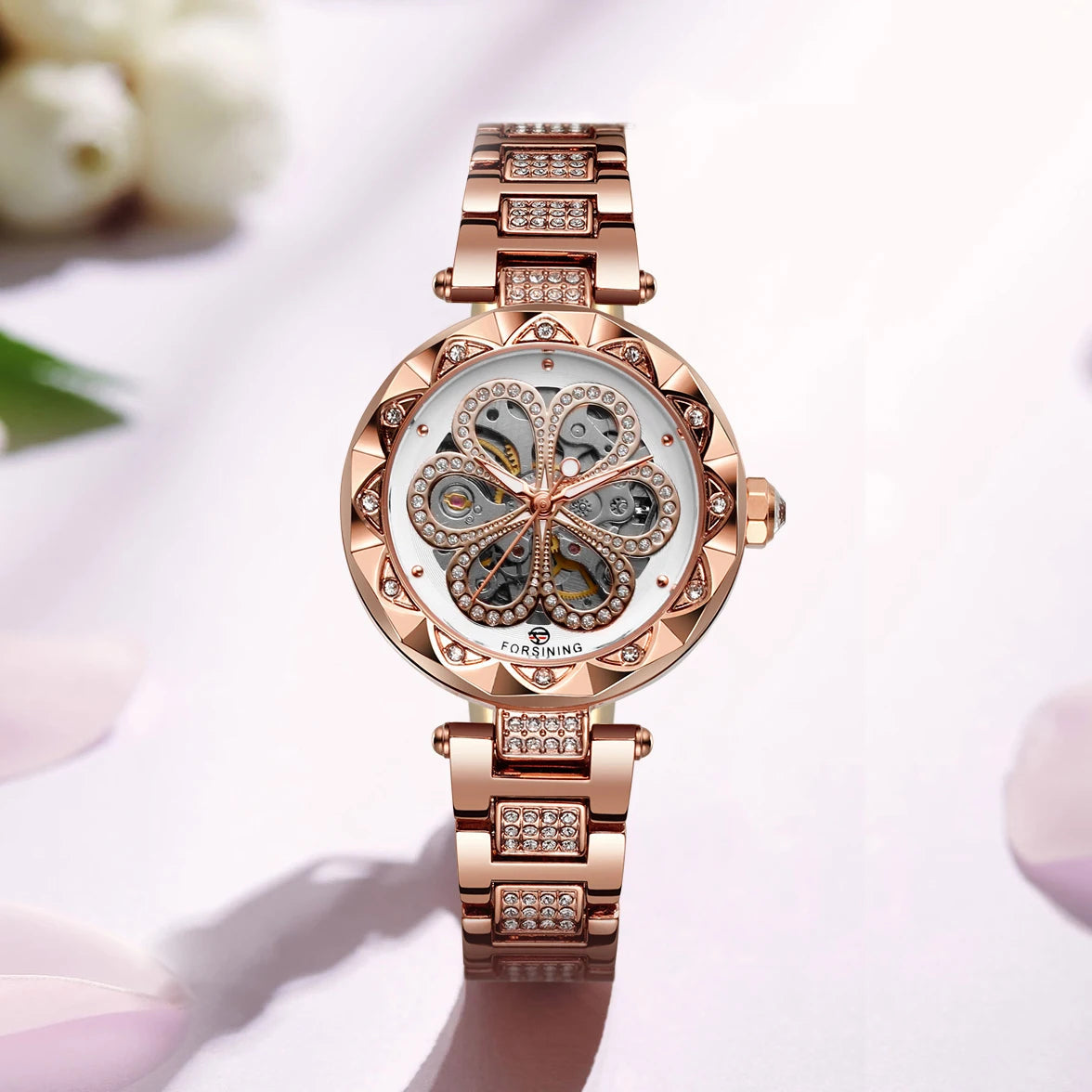 Montre Mécanique Femme Squelette Diamant Éclat Doré - vue 7 - Montrelio