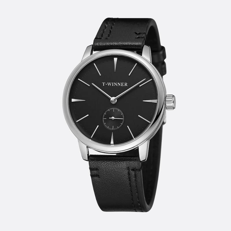 Montre Mécanique Homme Bracelet Cuir, Remontage Manuel - vue 2 - Montrelio