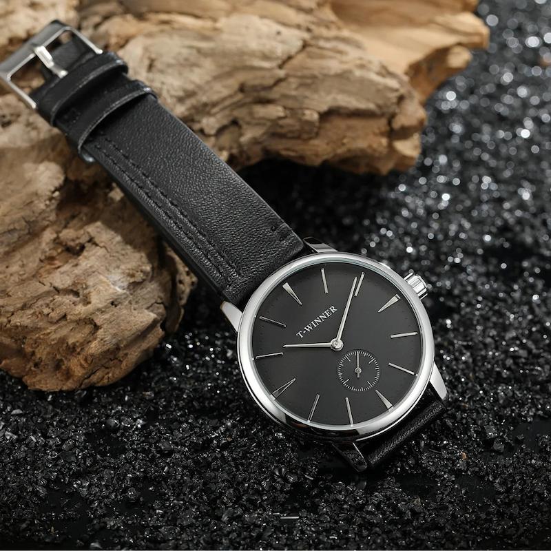 Montre Mécanique Homme Bracelet Cuir, Remontage Manuel - vue 3 - Montrelio