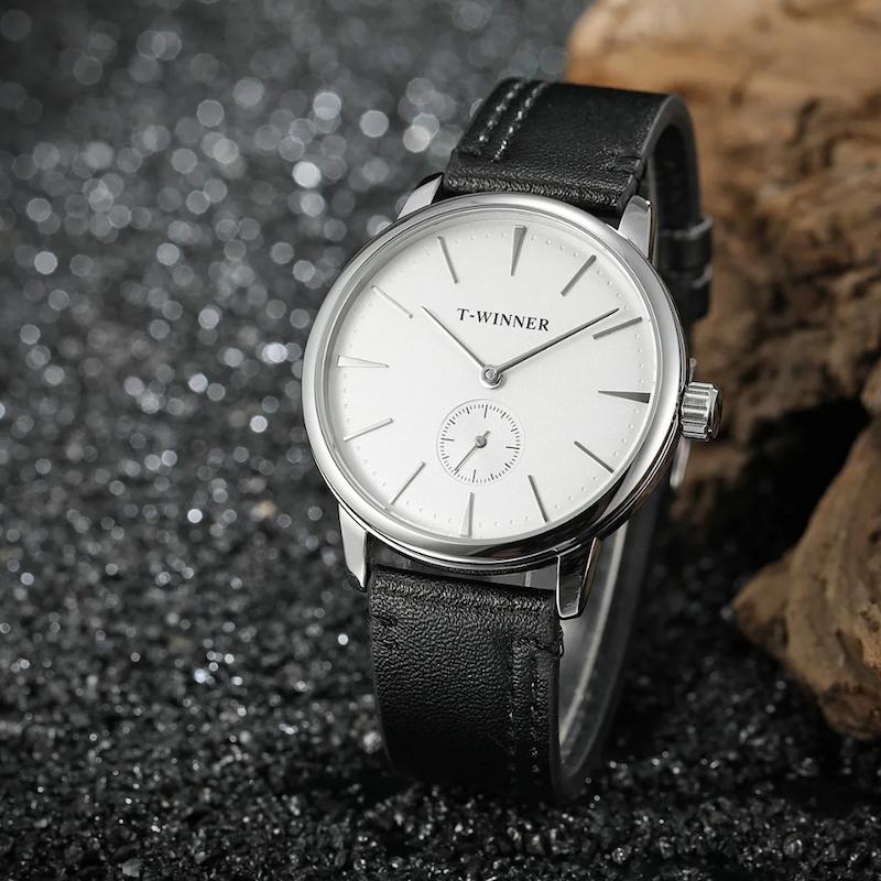 Montre Mécanique Homme Bracelet Cuir, Remontage Manuel - vue 4 - Montrelio