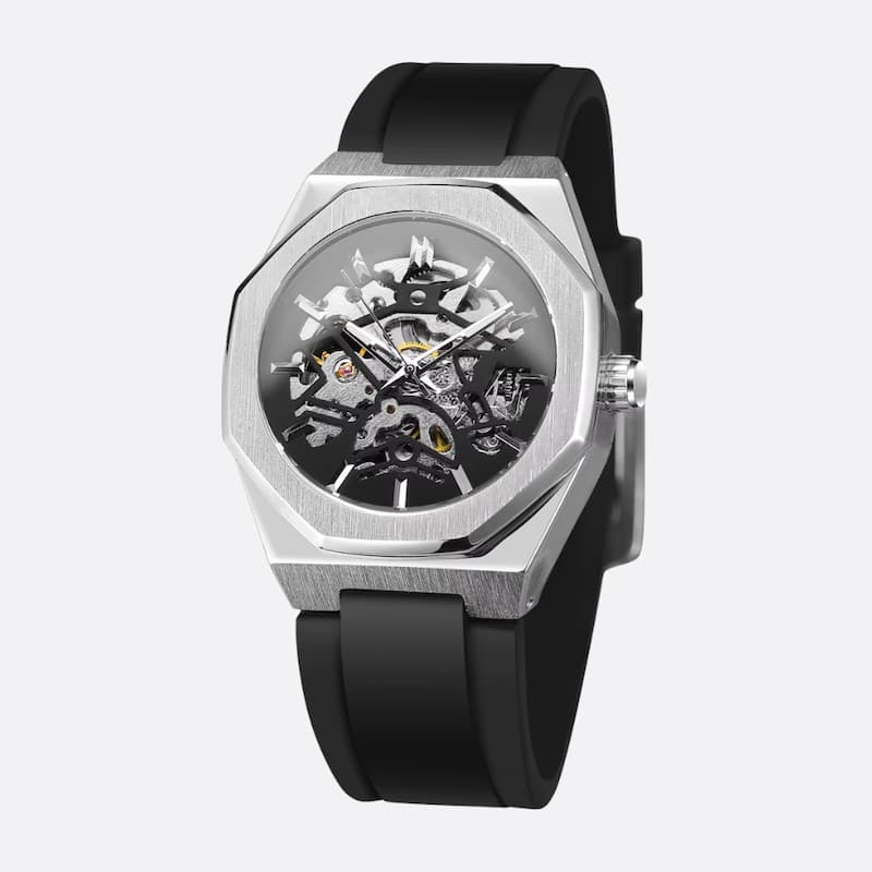 Montre mécanique squelette homme octogonale en acier inoxydable - vue 1 - Montrelio
