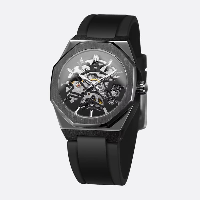 Montre mécanique squelette homme octogonale en acier inoxydable - vue 2 - Montrelio