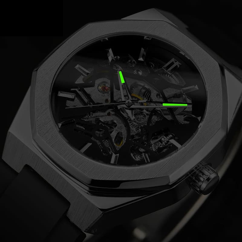 Montre mécanique squelette homme octogonale en acier inoxydable - vue 6 - Montrelio