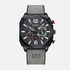Montre militaire chronographe homme 44 mm cadran bleu, bracelet cuir - vue 1 - Montrelio