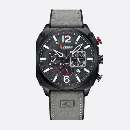 Montre militaire chronographe homme 44 mm cadran bleu, bracelet cuir