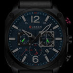 Montre militaire chronographe homme 44 mm cadran bleu, bracelet cuir - vue 5 - Montrelio