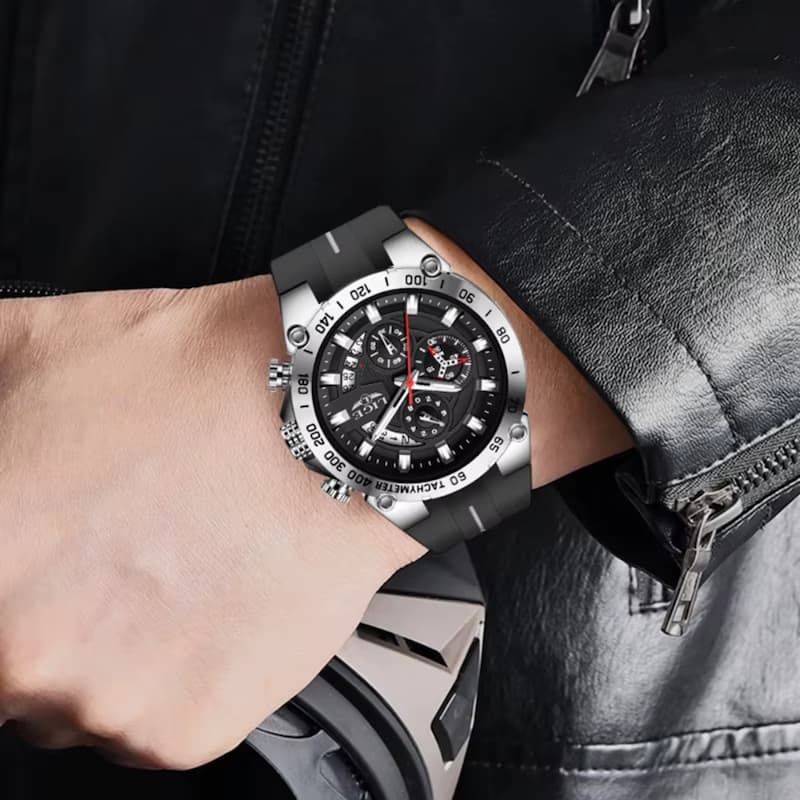 Montre militaire chronographe homme, bracelet silicone - vue 3 - Montrelio