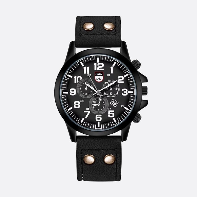 Montre militaire Homme Quartz avec Bracelet Cuir - vue 1 - Montrelio
