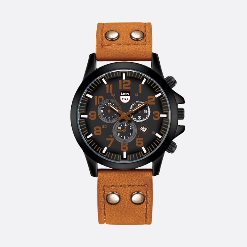 Montre militaire Homme Quartz avec Bracelet Cuir - vue 2 - Montrelio