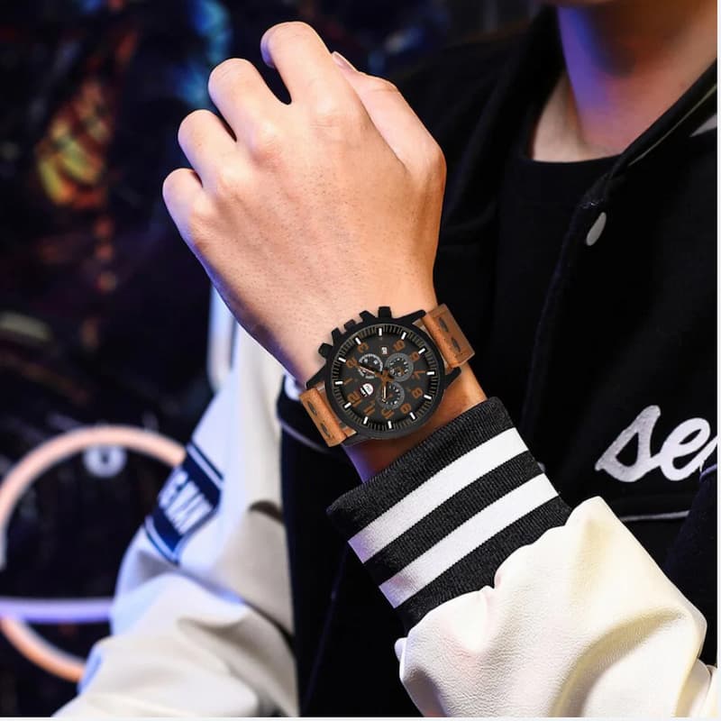 Montre militaire Homme Quartz avec Bracelet Cuir - vue 3 - Montrelio