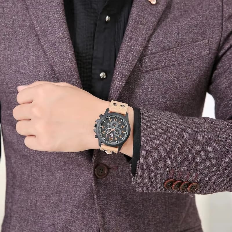 Montre militaire Homme Quartz avec Bracelet Cuir - vue 5 - Montrelio