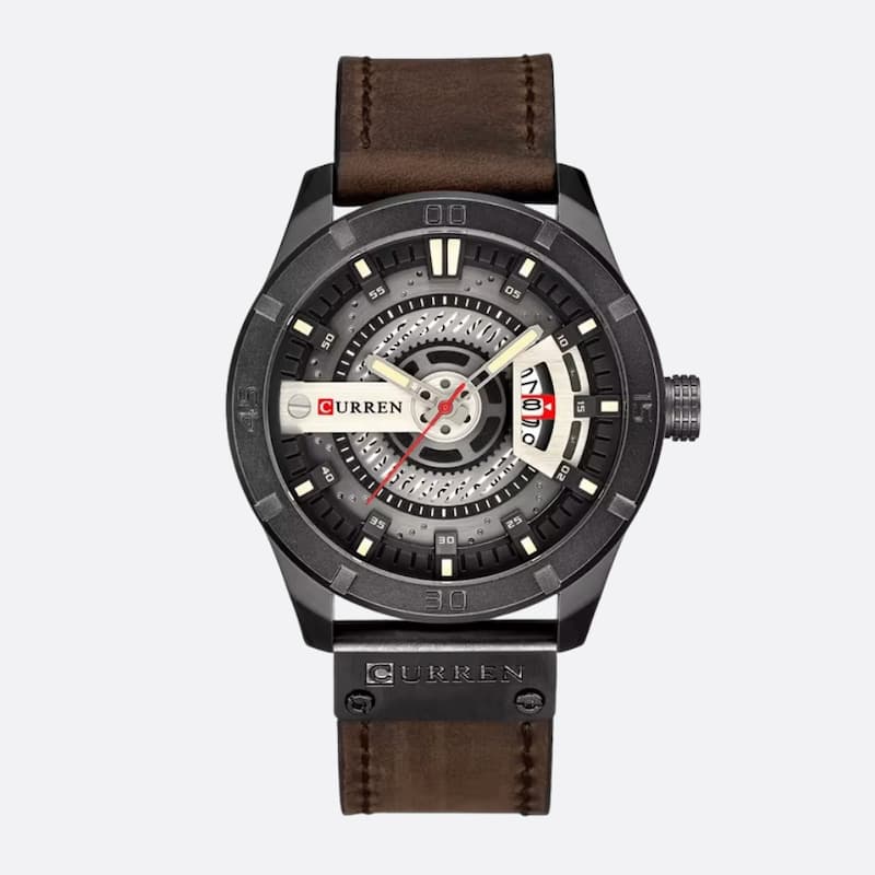 Montre militaire homme quartz étanche 45 mm avec bracelet cuir - vue 1 - Montrelio
