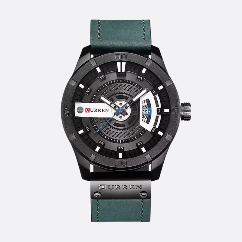 Montre militaire homme quartz étanche 45 mm avec bracelet cuir - vue 2 - Montrelio