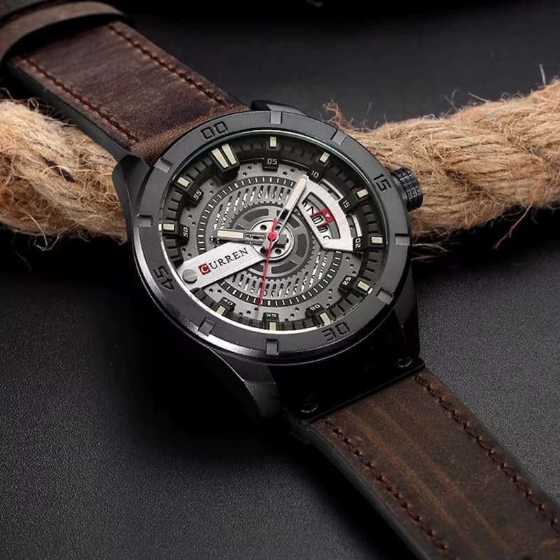 Montre militaire homme quartz étanche 45 mm avec bracelet cuir - vue 4 - Montrelio