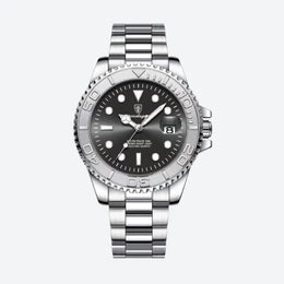Montre Quartz Homme Style Plongeur Bracelet Acier Cadran Lumineux