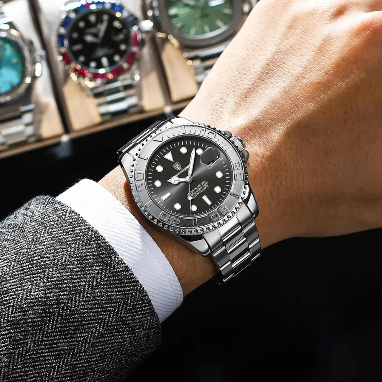 Montre à quartz homme plongeur, vue de dos