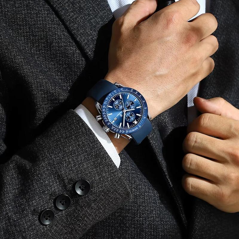 Montre Ronde Homme Chronographe Quartz Silicone - vue 3 - Montrelio