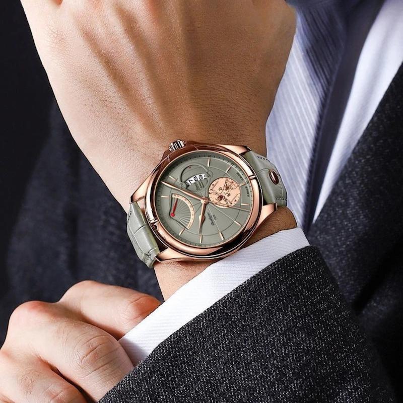 Montre Ronde Homme Cuir Quartz Date Élégante - vue 3 - Montrelio