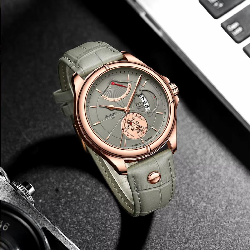 Montre Ronde Homme Cuir Quartz Date Élégante - vue 4 - Montrelio