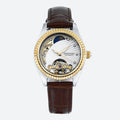 Montre squelette femme automatique bracelet cuir marron, vue de face