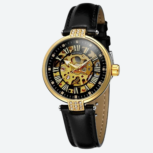 Bracelet en cuir véritable de la montre squelette femme