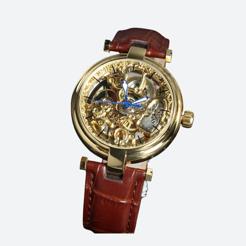 Montre Squelette Femme Automatique Cuir Marron - vue 4 - Montrelio