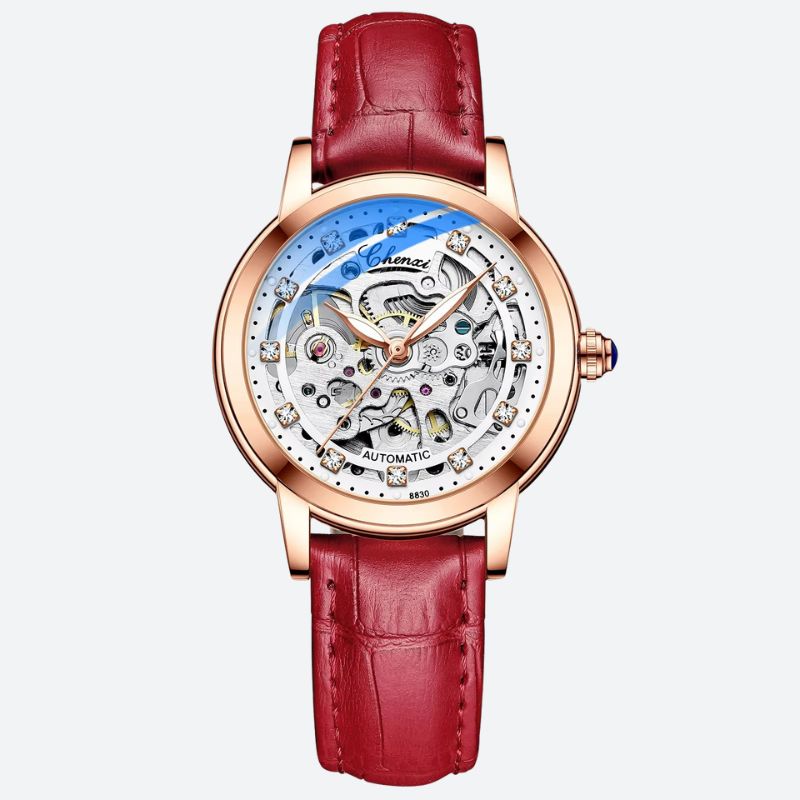 Montre Squelette Femme Automatique Étanche Cuir Véritable - vue 1 - Montrelio