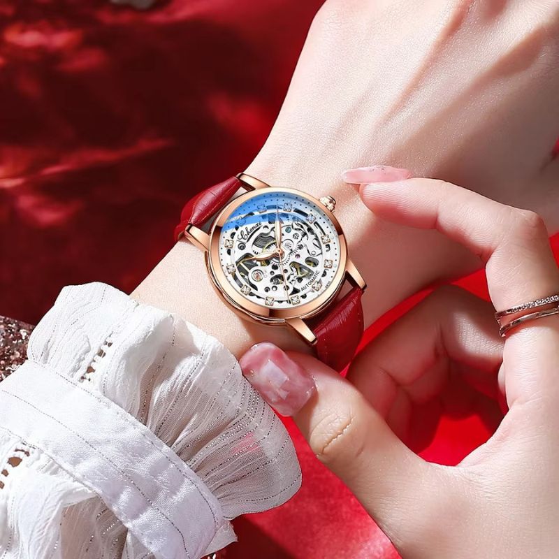 Montre Squelette Femme Automatique Étanche Cuir Véritable - vue 2 - Montrelio