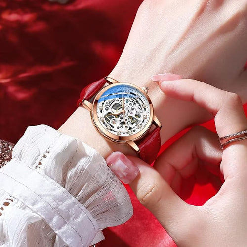 Montre Squelette Femme Automatique Étanche Cuir Véritable - vue 2 - Montrelio