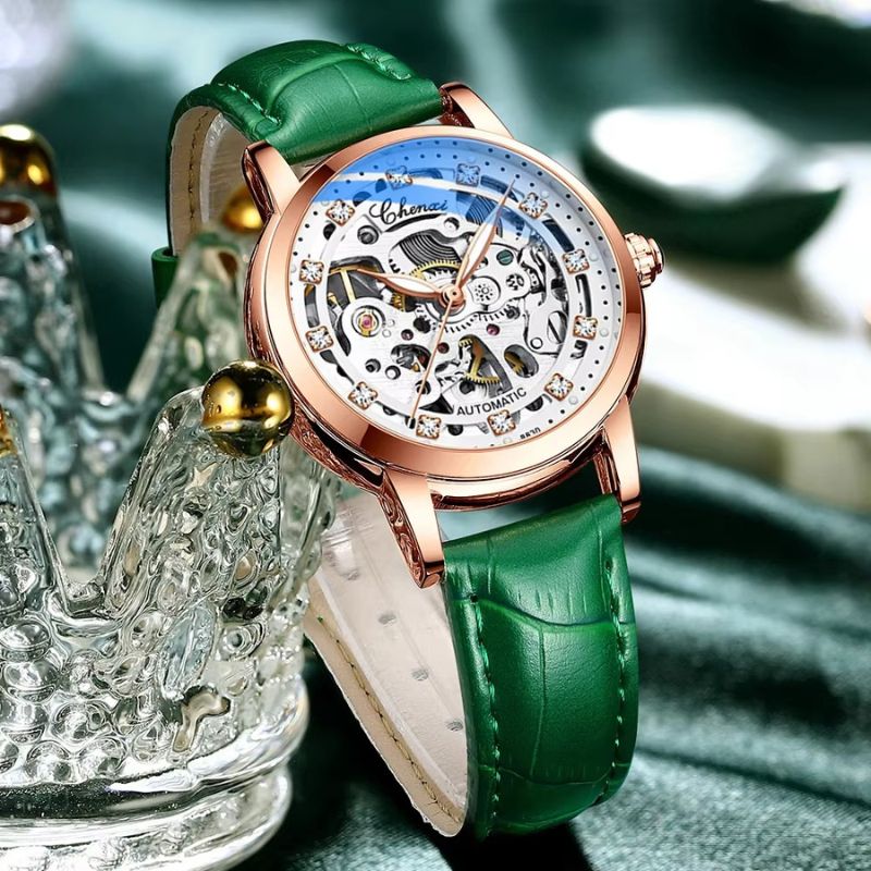 Montre Squelette Femme Automatique Étanche Cuir Véritable - vue 3 - Montrelio