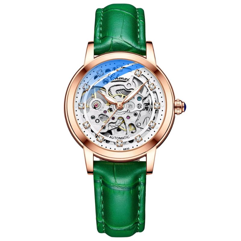 Montre Squelette Femme Automatique Étanche Cuir Véritable - vue 4 - Montrelio