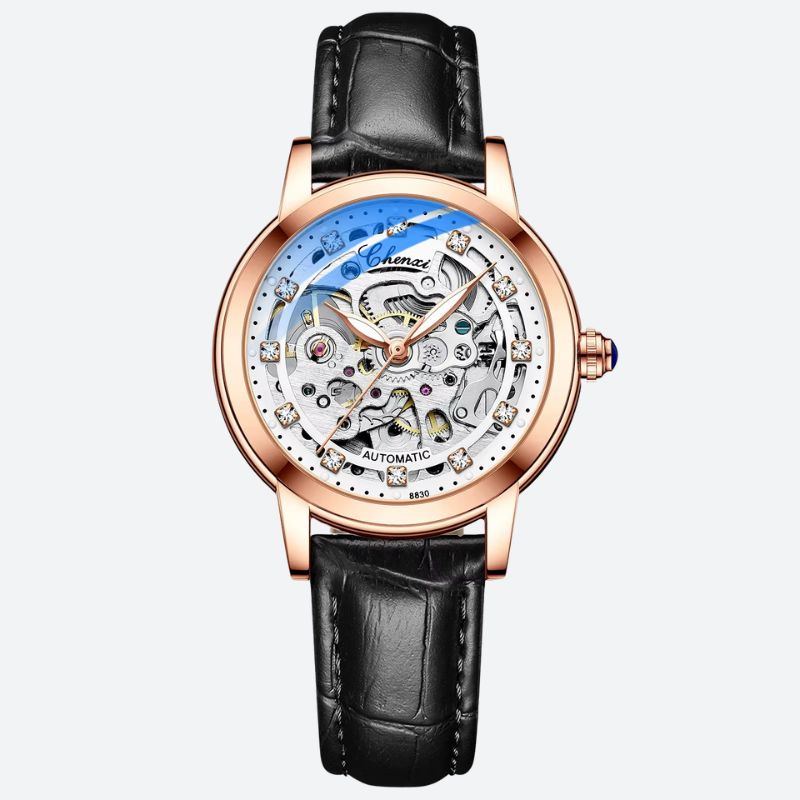 Montre Squelette Femme Automatique Étanche Cuir Véritable - vue 5 - Montrelio