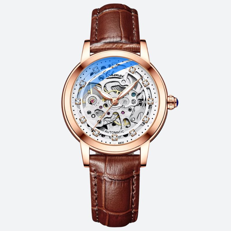 Montre Squelette Femme Automatique Étanche Cuir Véritable - vue 6 - Montrelio