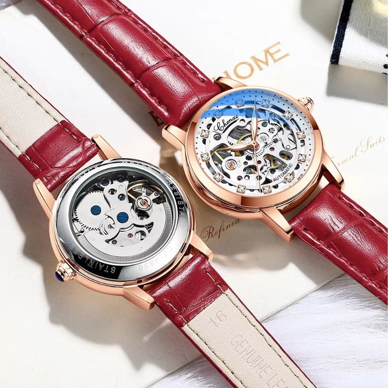 Montre Squelette Femme Automatique Étanche Cuir Véritable - vue 7 - Montrelio