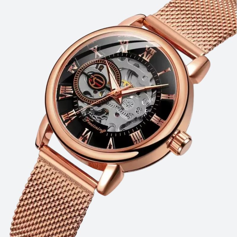 Montre Squelette Femme Métal Automatique Maille Milanaise - vue 1 - Montrelio