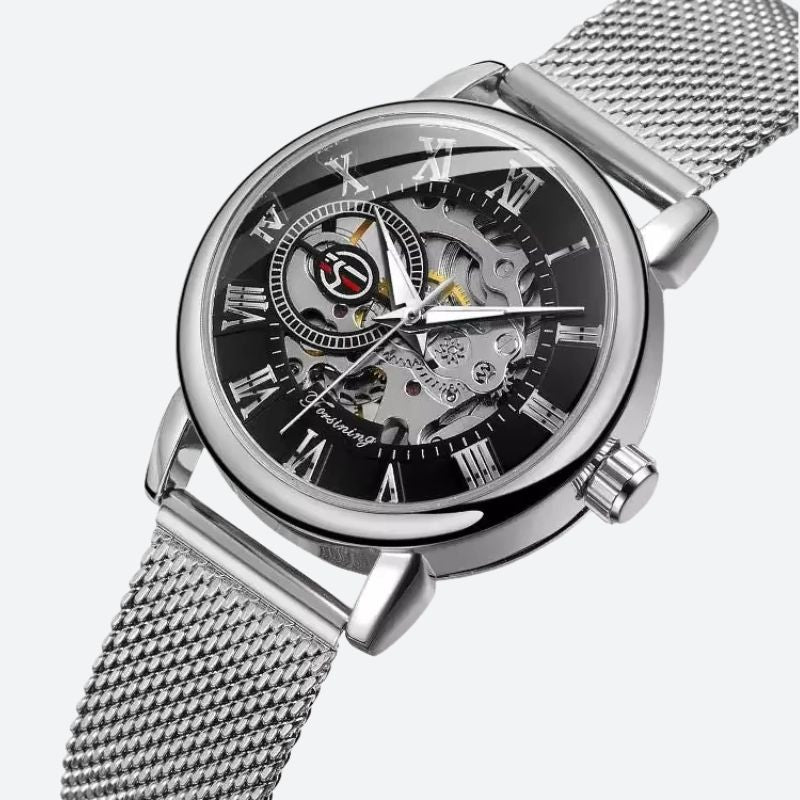 Montre Squelette Femme Métal Automatique Maille Milanaise - vue 6 - Montrelio