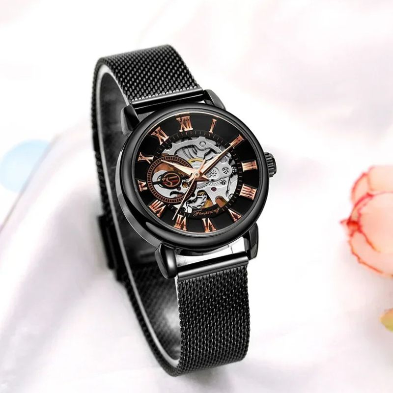 Montre Squelette Femme Métal Automatique Maille Milanaise - vue 7 - Montrelio