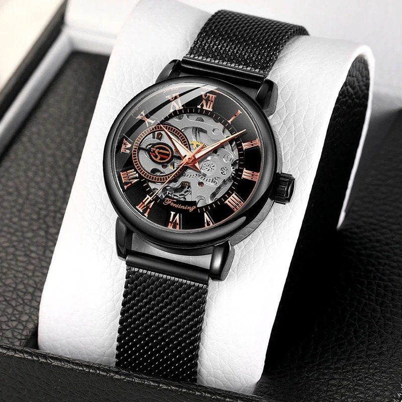 Montre Squelette Femme Métal Automatique Maille Milanaise - vue 2 - Montrelio