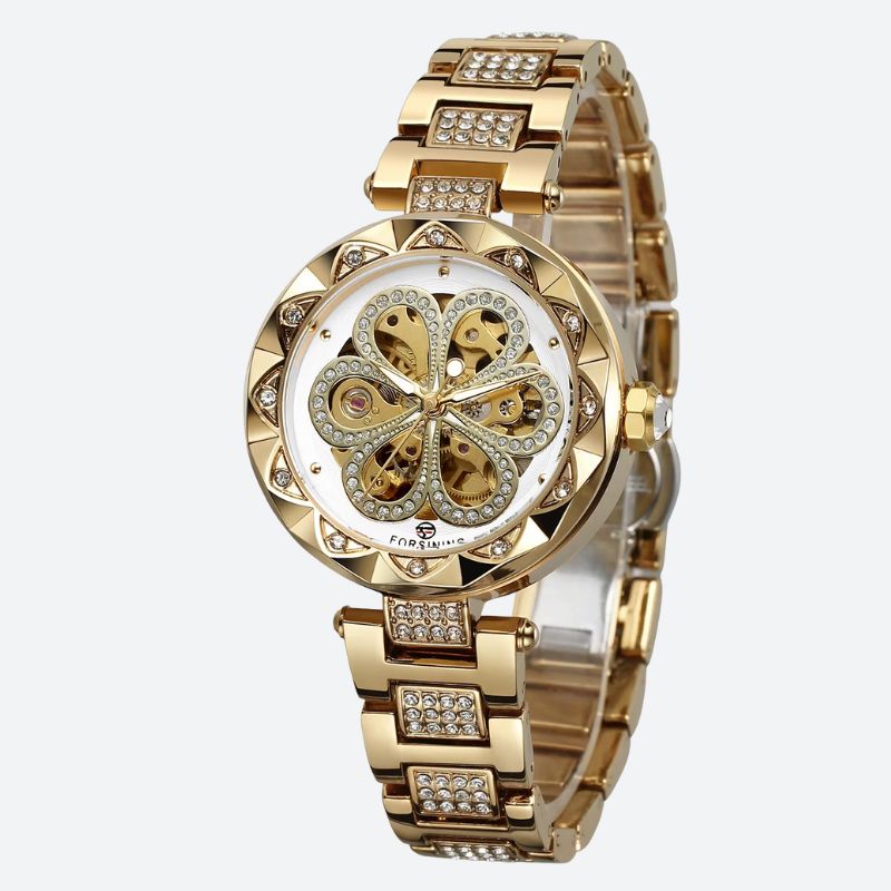 Montre Squelette Femme Métal et Strass Fleur - vue 1 - Montrelio