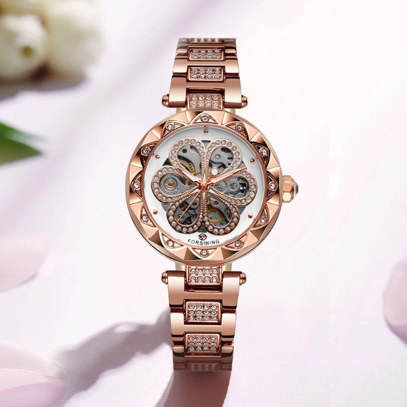 Montre Squelette Femme Métal et Strass Fleur - vue 2 - Montrelio