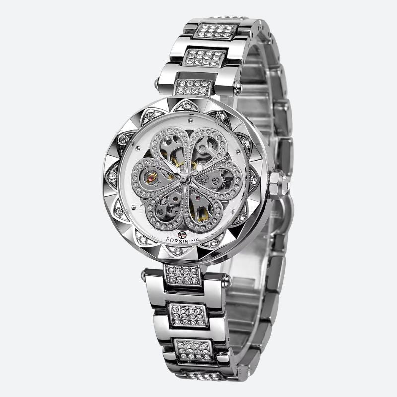 Montre Squelette Femme Métal et Strass Fleur - vue 4 - Montrelio