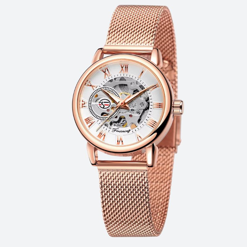 Montre Squelette Femme Ronde Métal Brossé - vue 1 - Montrelio